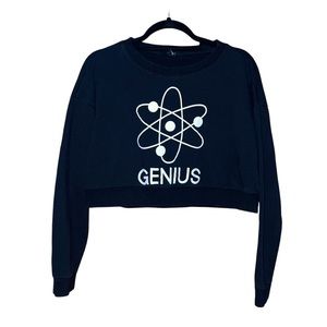 F21 “Genius” Graphic Cropped Sweater - Black & White - Size M
